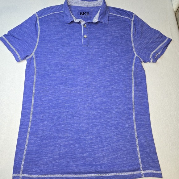 BKE Men's Blue Marled Slub Polo Shirt L Contrast Stitch Casual Preppy Golf - Picture 2 of 7